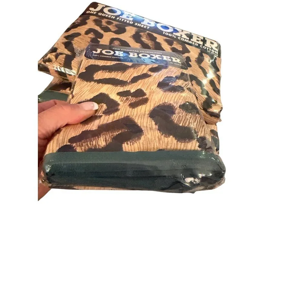 Joe Boxer “No Lion Around ” Queen Sheet Set 100% Combed Cotton Leopard Print New